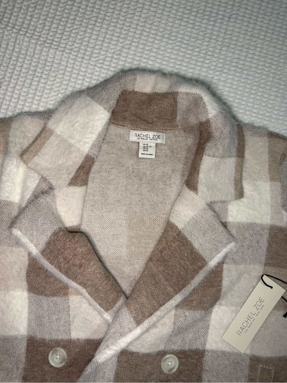 Rachel Zoe Plaid Teddy Jacket Cream Brown XL NWT Cozy Coat - Picture 4 of 15